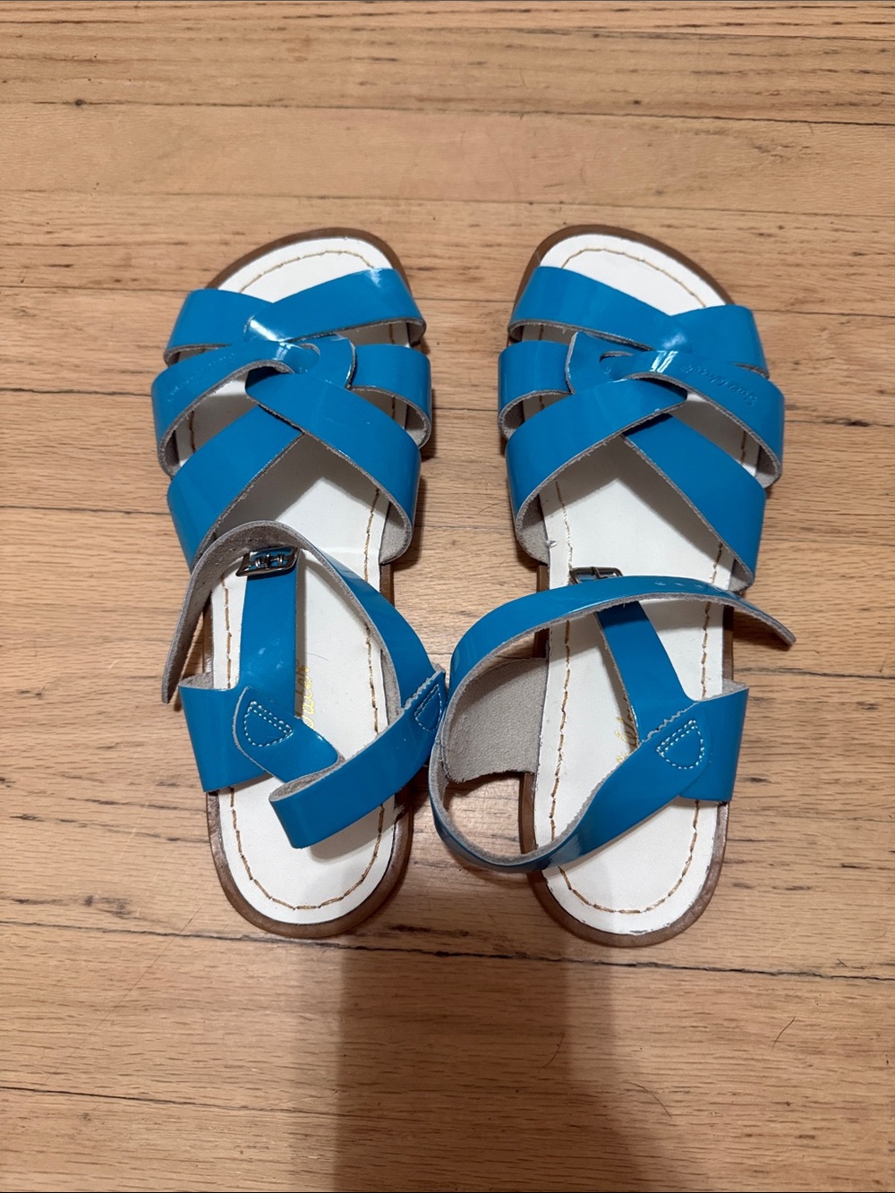 Salt water Blue Patent Leather Strappy Sandals
